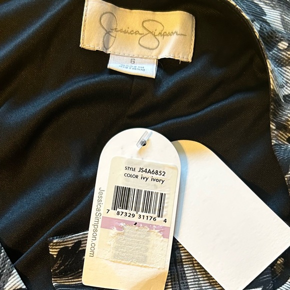 Jessica Simpson Size 6 Black White Paisley fringe tie Cross front Dress NWT - Picture 6 of 6